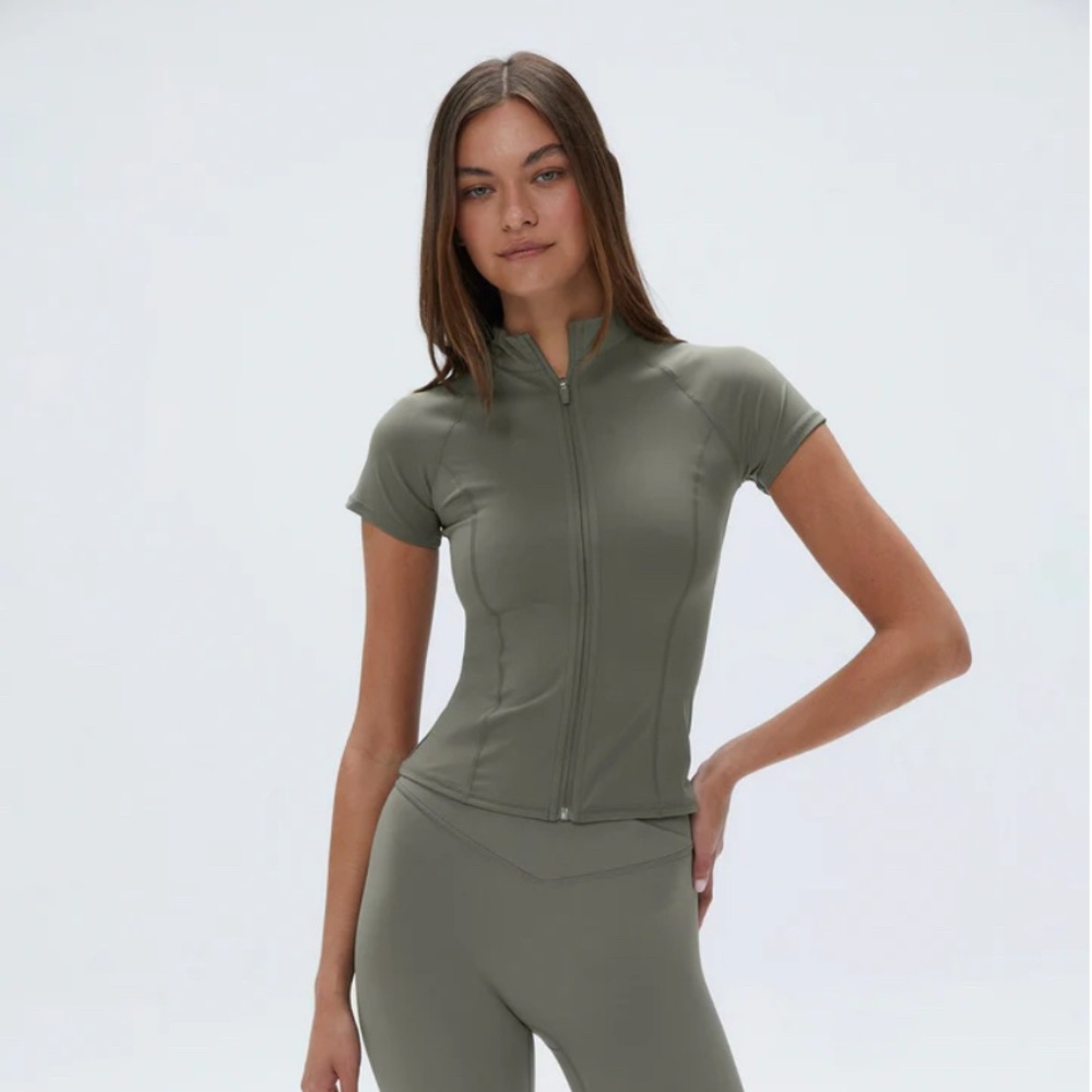 Adanola Olive Green Zip-Up Top